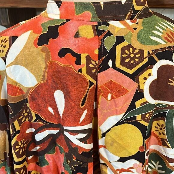 Natori IKEBANA PRINTED COTTON SILK SHIRT, L/XL! - Picture 7 of 11